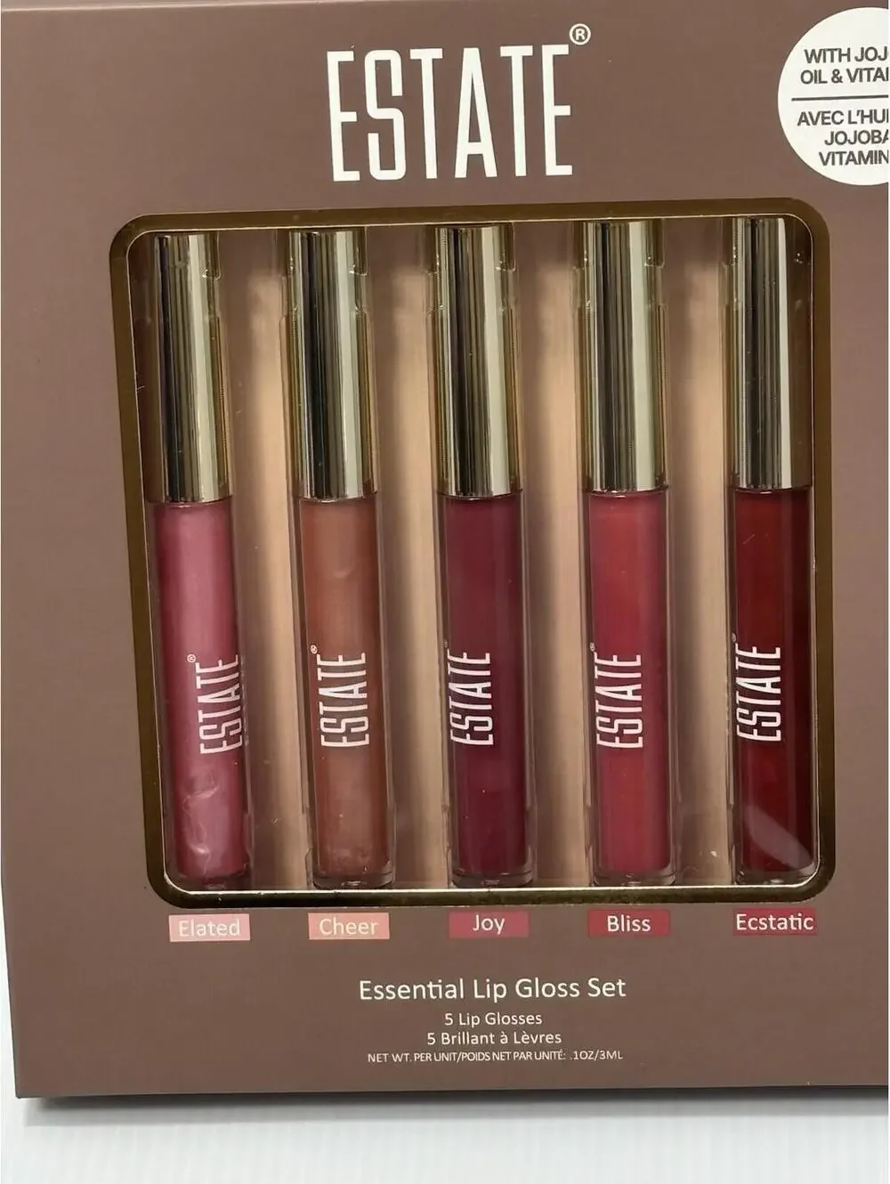 ESTATE Cosmetics Essential Lip Gloss Set 5 Full Size High Shine Jojoba Oil Vit E